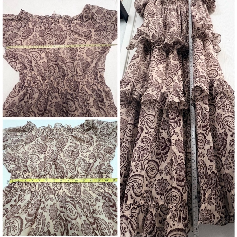 Cinq à Sept Adrianne Off the Shoulder Silk Paisley Tiered Maxi Dress Romantic 12 - Picture 11 of 12